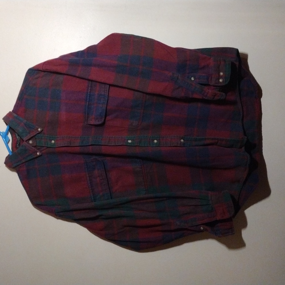 "Single Needle Tailoring”Thick Plaid Long Sleeve Button up